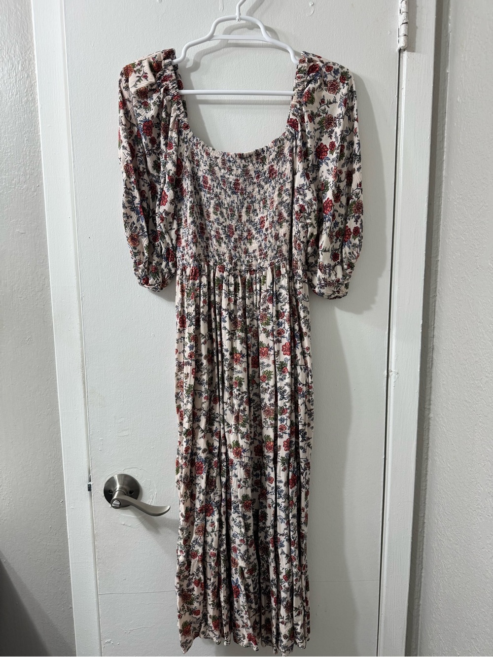 Angie Cream Maxi Dress with Red and Green Floral Print